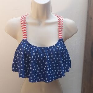 Malibu Red Blue White Americana US Flag Padded Swim Bra Bikini Top Size M